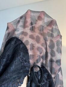 SHEIN Tall CURVE Elegant Sexy Sheer Mesh Leopard Lace Mini Dress, Plus Size - Multicolor - View 7