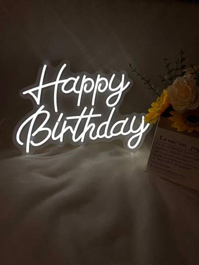 1 pieza Nuevo Letrero de luz de neón LED de acrílico "Feliz Cumpleaños", alimentado por USB, perfecto para fiestas de cumpleaños, decoración de pared con letrero de cumpleaños luminoso.