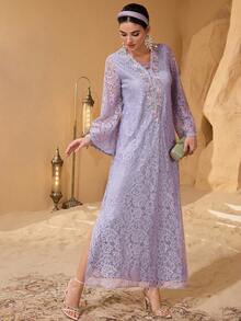Layrah Elegant Romantic Lace Patchwork Romantic Decorative Young Ladies' Fashion Dress Lavender Dress Women For Evening Party - Mauve Purple - View 6