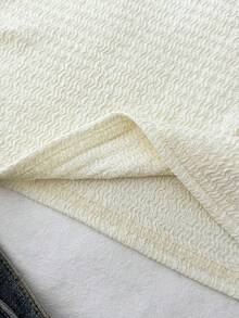 少女白色针织休闲简约波点印花不对称褶皱短款上衣，适合春夏穿着，休闲百搭，可打造个性造型，日常穿着 - 杏色 - 查看 6