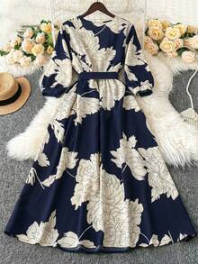 Rometta 大码纯色印花交叉领短袖飘逸连衣裙，适合婚礼当天及婚礼宾客穿着。 - 藍白色 - 查看 2