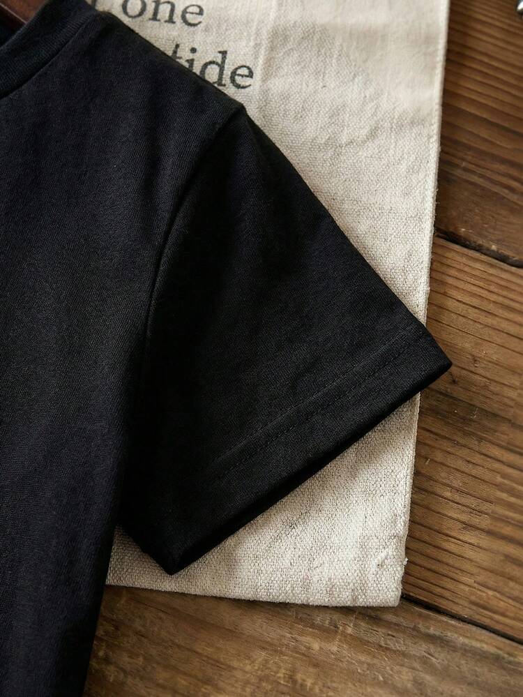 Camiseta de manga corta con cuello redondo para niños pequeños/bebés de 6 meses a 3 años, con estampado de corazones y letras, adecuada para el Día de San Valentín, fiestas y uso casual, con un estilo dulce y fresco, decoración de corazones, apropiada para primavera/verano - Negro - Añade 6