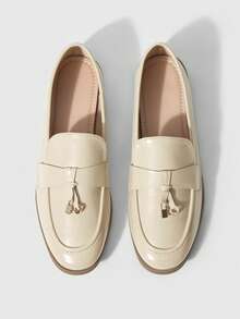 Sleekvia 女士纯杏色圆头优雅钥匙扣休闲通勤购物约会一脚蹬鞋 - 杏色 - 查看 1