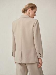 MOTF PREMIUM BLAZER HOLGADO MINIMALISTA Y ELEGANTE DE DOBLE BOTONADURA, PRIMAVERA/VERANO - Caqui - Ver 3