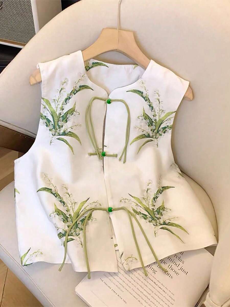 GlowEve Women's Sleeveless Printed Crop Top Knit Top - Green - View 1