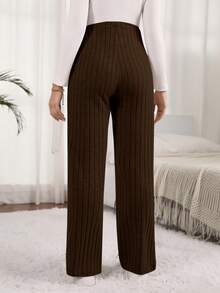 SHEIN Pantalones casuales sueltos de pierna ancha, de unicolor y cintura ajustable para maternidad - Café integral - Ver 2