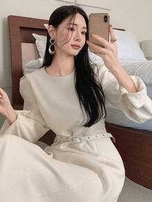 DAZY Women's Elegant Elegant Workplace Commute Simple Solid Color Long Dress, Suitable For Spring And Autumn Dress Sundress Business Casual Woman - White - View 3