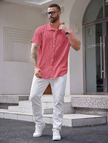 EASEVO Plus Size Knit Casual Short Sleeve Shirt - Red - View 5