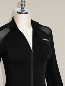SHEIN ICON 大码女式网纱拼接紧身连体裤 - 黑色 - 查看 9