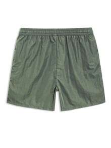 Horizaway 男士纯色休闲透气沙滩短裤 - 軍綠色 - 查看 2
