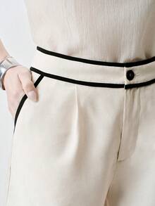Aalyst Women's Spring/Summer Casual Shorts, Elegant Linen Trim Contrast Color Pocket Design, Suitable For Outings, New Year, Valentine's Day, Easter, Mother's Day, Middle Eastern Weddings, Workplace, Romantic Vacations - Khaki - View 5