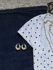 Glimmora Áo thun nữ tay ngắn cổ tròn in họa tiết chấm bi, kiểu dáng thường ngày, đa năng. - Nhiều màu - Xem 3