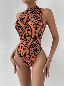 Almamuse Áo liền thân không tay ôm sát, cổ áo phối màu tương phản, thời trang cho mùa hè. - trái cam - Xem 4