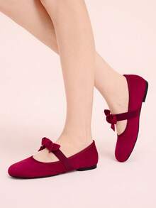 CUCCOO DOLLMOD Women's Burgundy Velvet Bow Mary Jane Shoes, Sweet And Gentle Elegant, Versatile For Commuting And Daily Wear Valentine's Day - Burgundy - View 4
