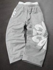 PAVTROS 男士字母印花抽绳腰宽松休闲运动裤 - 灰色 - 查看 2