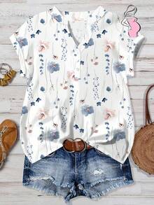 SHEIN Maternity Casual Printed Button-Up Short Sleeve Shirt - Multicolor - View 1