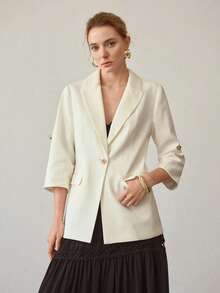 MOTF PREMIUM 优雅亚麻宽松西装外套，春夏款 - 白色 - 查看 4