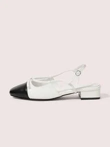 CUCCOO DOLLMOD 单字扣高跟包头凉鞋女夏季轻便鞋蝴蝶结粗跟单鞋 - 米白色 - 查看 1