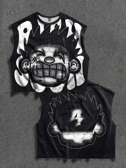 Manfinity ZONE917 Herr överdimensionerad, kortärmad t-shirt och linne med diamanttryck och sliten look