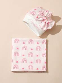 SHEIN 2Pcs Set Newborn Girl Swaddle Wrap With Matching Bow Hat Strawberry Printed Baby Swaddling Blanket Infant Photography Props - Multicolor - View 2