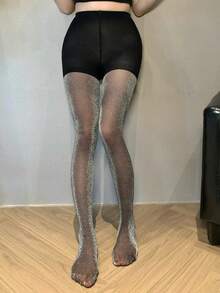 DAZY Women's Sexy Metallic Sheer Black Footless Leggings, Suitable For Nightclub, Party, Commuting - Black - View 4