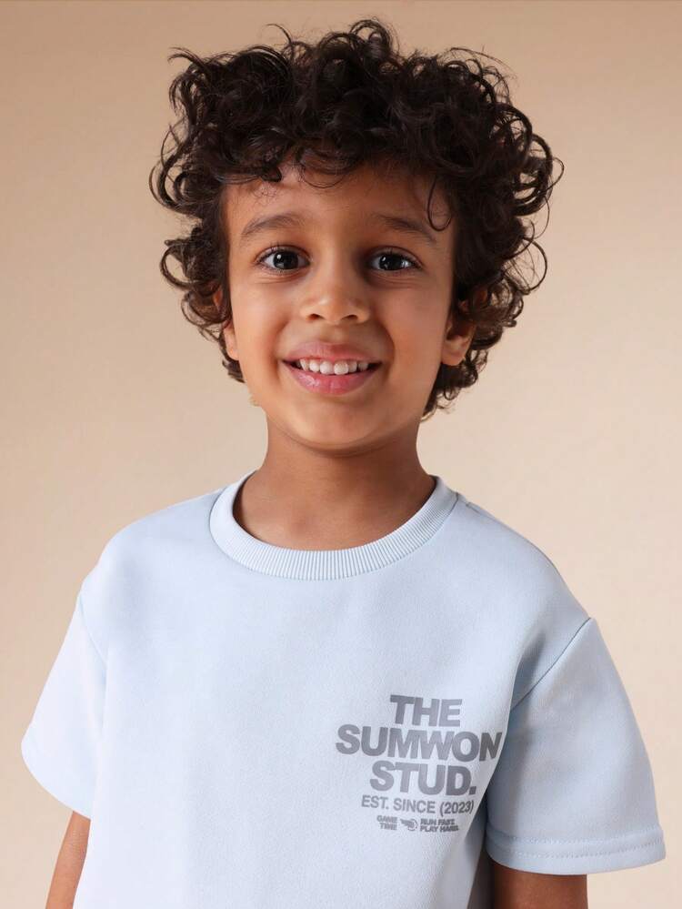 Ensemble t-shirt à col rond et pantalon de jogging avec imprimé texte