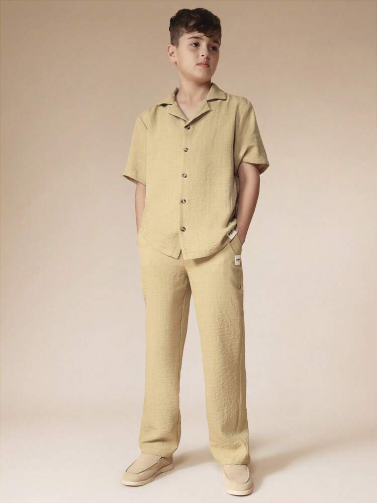 Completo camicia e pantaloni in lino testurizzato