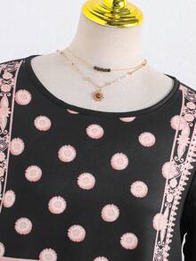 女童宽松圆领印花长裙，适合中东度假风、休闲穿搭，春夏秋季皆宜。 - 黑色 - 查看 8