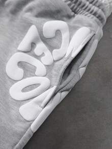 PAVTROS 男士字母印花抽绳腰宽松休闲运动裤 - 灰色 - 查看 5