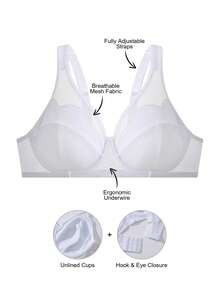 EasyFave 1pc Women's Solid Color Mesh Patchwork Ruffled Cup Edge Underwire Bra Without Lining - White - View 4