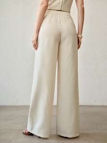 MOTF PREMIUM PANTALONES ANCHOS DE PIERNA PLISADOS Y SÓLIDOS - Albaricoque - Ver 4