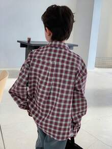 DAZY Tween Boy Casual Fashion Street Daily Commute School Style Patterned Print Flap Pocket Cargo Shirt, Spring/Autumn - Red - View 7