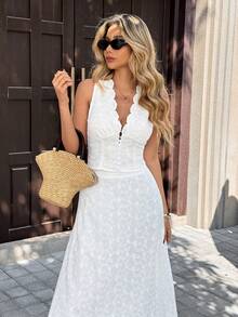 Pariaura 女士优雅镂空刺绣度假套装 - 白色 - 查看 4