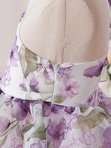 SHEIN 小女孩碎花短袖公主裙，新款蓬蓬裙派对礼服 - 紫色 - 查看 12