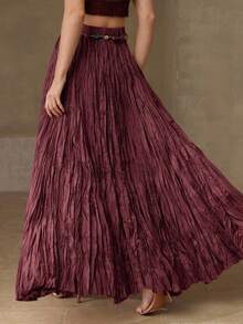 MOTF PREMIUM FALDA PLISADA LARGA DE CINTURA ALTA CON CINTURÓN DE CUENTAS - Burdeos - Ver 3