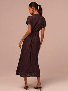 COSMINA Braunes Spitzenkleid, Kurzarmkleid, Taillenbanddesign, Sommerkleid für Frauen, geeignet für Dates und den Alltag - Braun - Übersicht 4