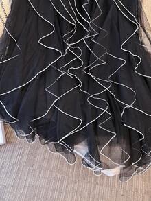 Franclia 女士撞色时尚网纱裙 - 黑色 - 查看 3