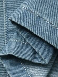 DAZY Tween Girl Casual Vacation Everyday Commute Scoop Neck Puff Sleeve Peplum Denim Top & Wide Leg Jeans Set, Spring/Summer - Blue - View 8