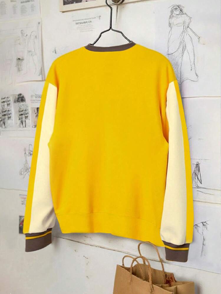 INAWLY Women's Retro English Print Long Sleeve Crew Neck
