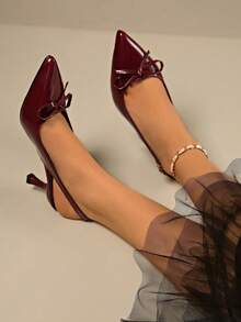 FASHION Stylish Pointe High Heel Sandals With Bow For Women, Sexy Dress Shoes For Party, Suitable For Summer,, Disco, Wedding, Party, Outdoor, Available In Burgundy, Black, White, Etc. - 酒紅色 - 查看 2