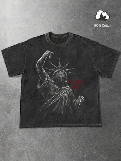Manfinity EMRG Men's Statue Of Liberty New York Slogan Vintage Print Cotton Crew Neck Short Sleeve T-Shirt Statue Of Liberty Shirt New York T Shirt Tops For Women  Shirts For Woman  Men Clothes  Graphic Tees Women  Going Out Outfits  Shirts For Women  Valentines Gifts For Boyfriend