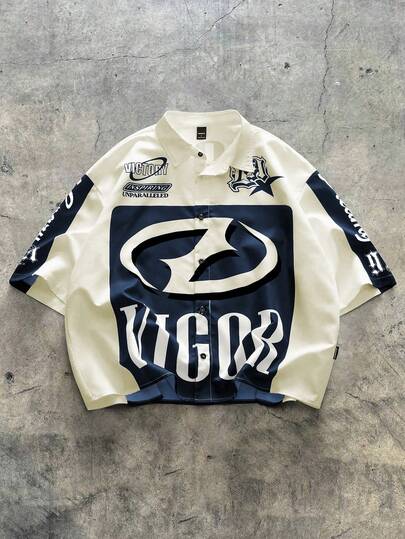 AXEPEAK Street Fashion Loose Cropped Short Sleeve Shirt For Men