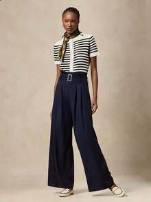 Briarwyn 女士休闲通勤撞色条纹短袖开衫 - 黑與白 - 查看 3