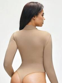 SHAPORA Bộ jumpsuit nữ không đường may cổ cao tay dài giúp thon gọn eo, bộ jumpsuit định hình cơ bản dành cho nữ, có thể mặc như áo khoác ngoài. - Màu be - Xem 3