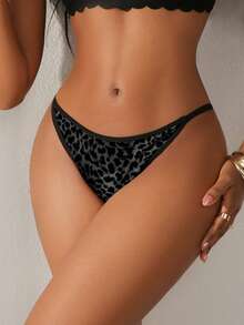 Bare Chapter 1件豹纹爱心金属带丁字裤 - 黑色 - 查看 4