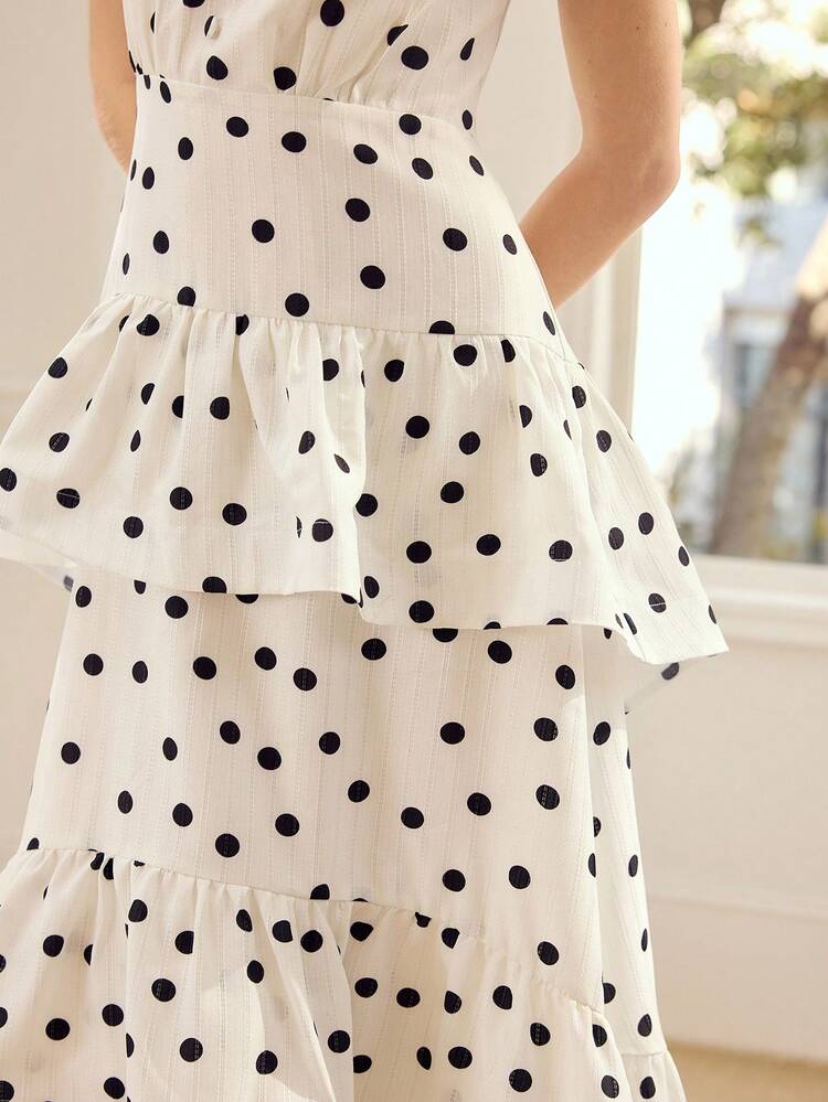 WOMEN'S POLKA DOT PRINT RUFFLE HEM DRESS