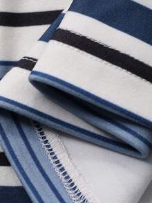 Dazy Plus Color Block Patchwork Round Neck Striped Short Sleeve Street Style Plus Size T-Shirt For Women, Spring/Summer - Blue - View 3