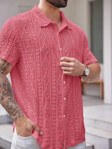 EASEVO Plus Size Knit Casual Short Sleeve Shirt - Red - View 3