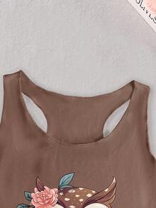 INAWLY Women's Casual Owl Printed Vest For Vacation Graphic Tees Women Tops - Mocha Brown - View 5
