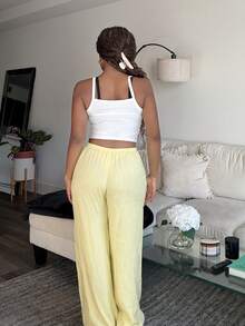 Tyla Gomez 女士亚麻低腰直筒休闲裤，适合休闲度假 - 黃色 - 查看 2